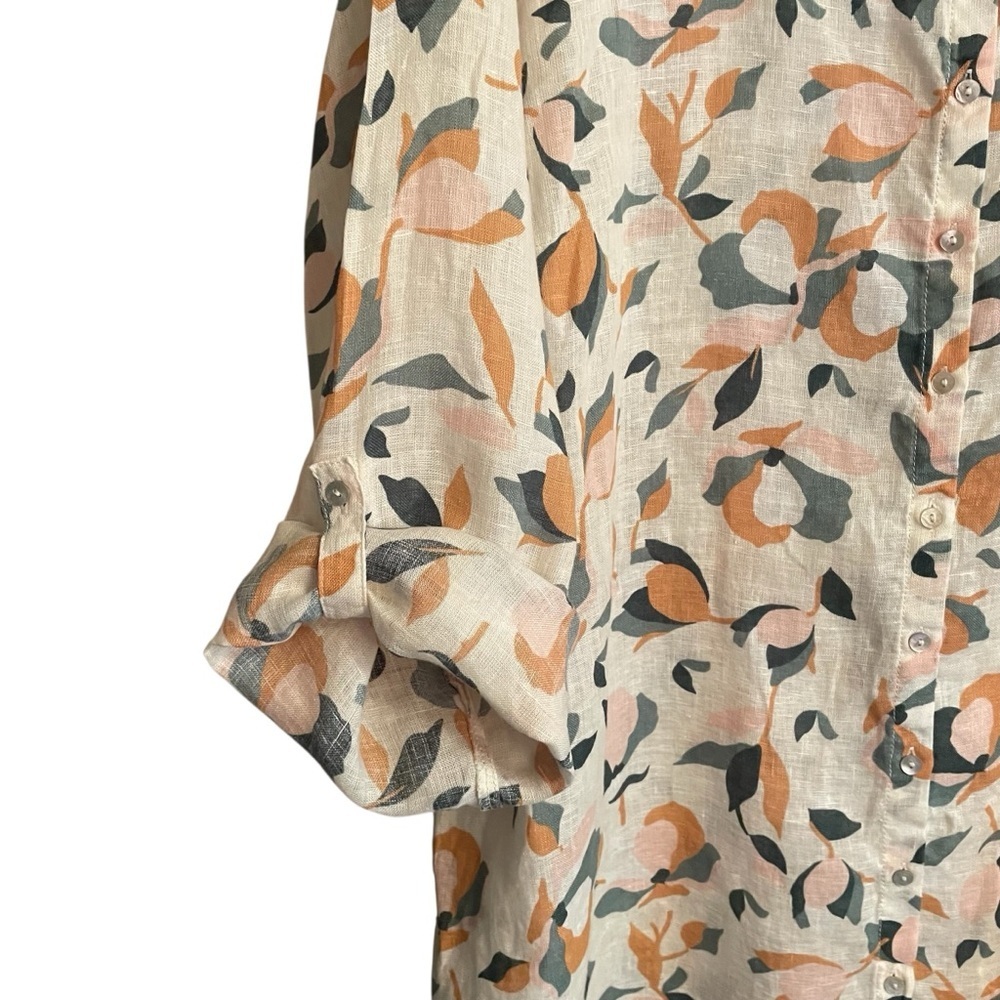 Rachel Zoe Floral- Button front/Tab Sleeves-Plus Size 3X 100% Linen Blouse/Tunic - Picture 3 of 11